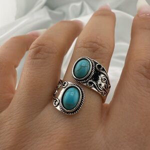 Vintage Silver color and Turquoise Ring Set